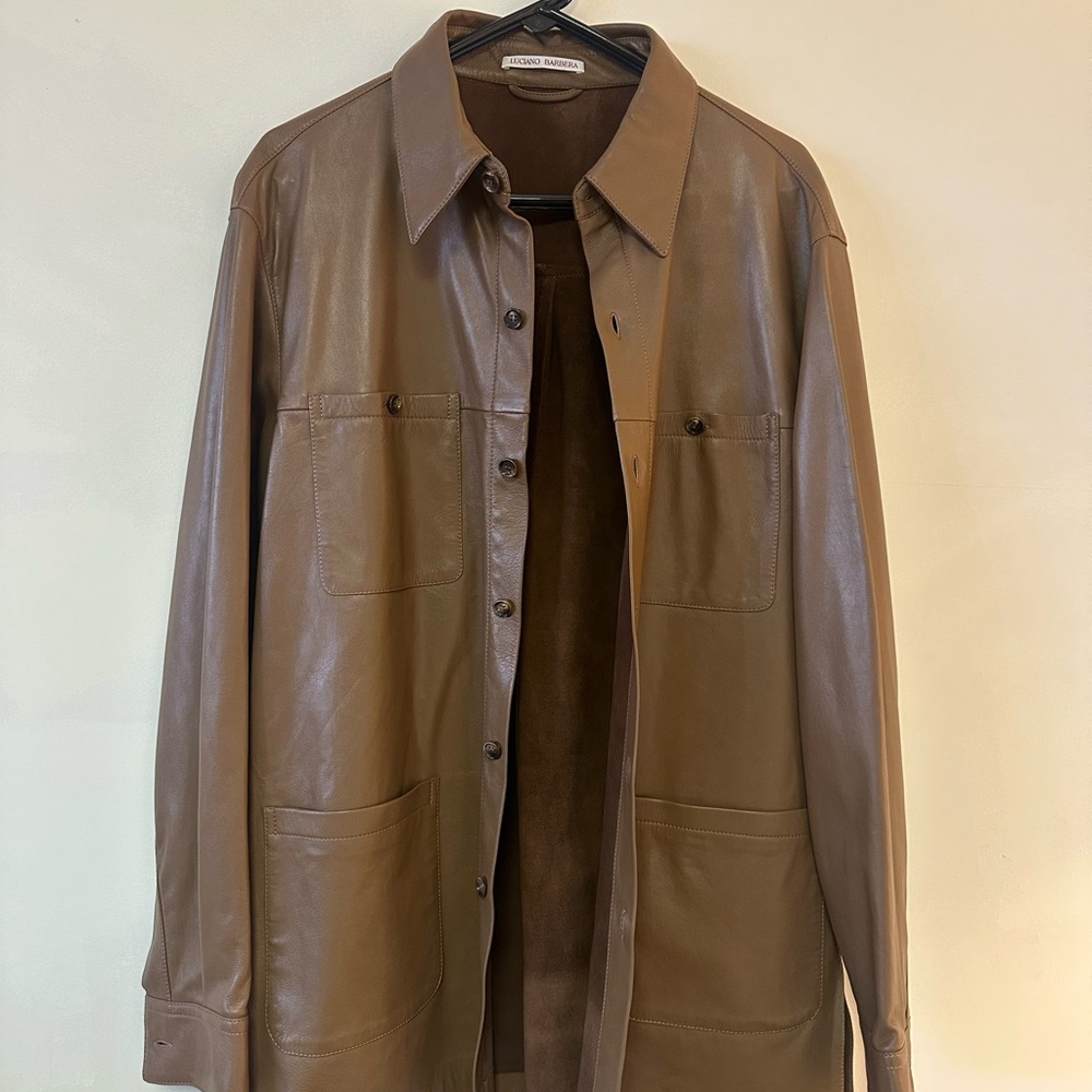 Luciano Barbera NWOT Mens Large Brown Leather Jacket (Large - Size 52)